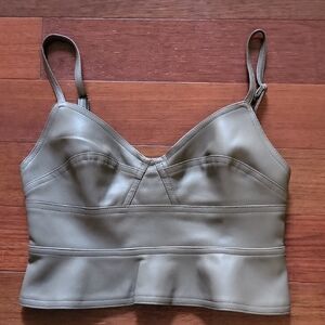 Vici Olive Green Faux Leather Crop Top